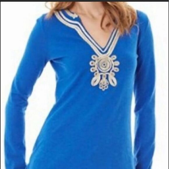 Lilly Pulitzer Royal Blue with Gold Accent Emerson TunicTop - Picture 2 of 16